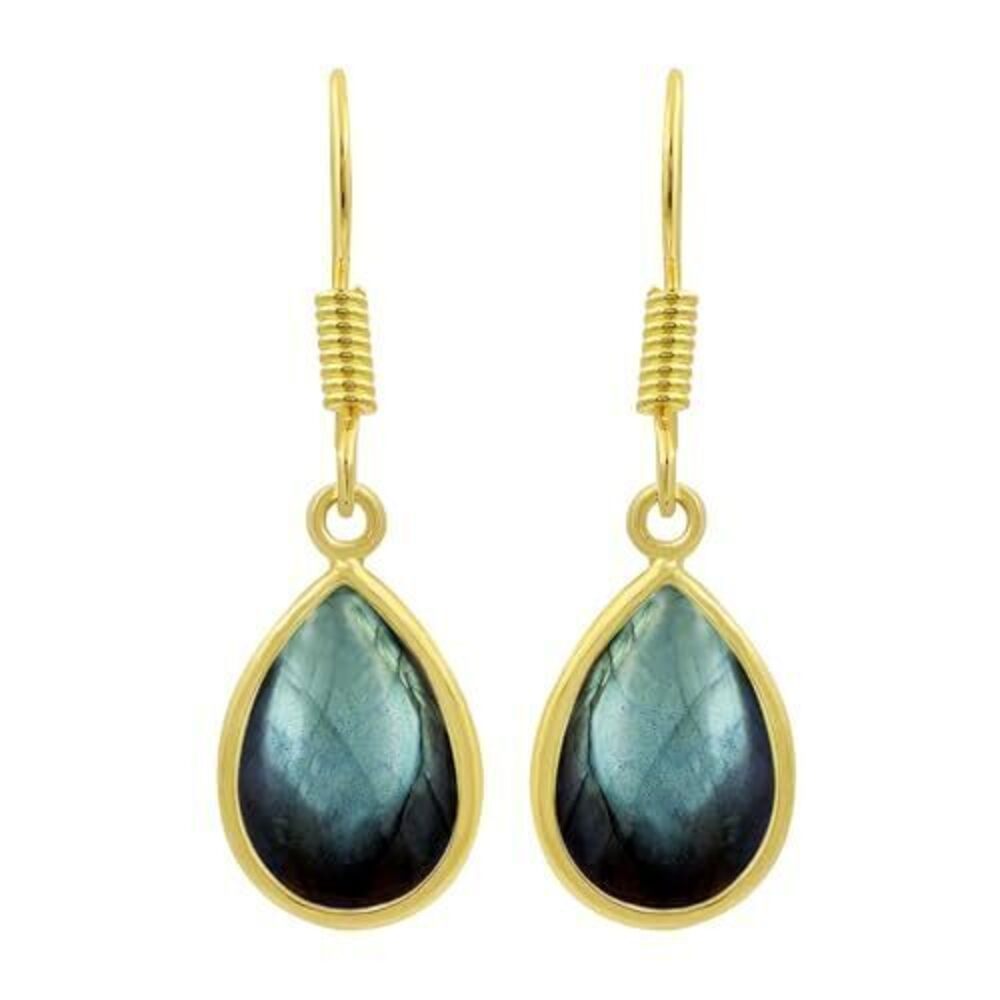2150 Natural Labradorite 14K Yellow Gold Plated Dangle Earrings - Teardrop